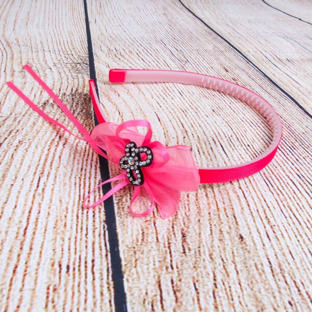 Ribbon bow girls headband Hot Pink